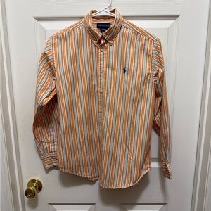 Ralph Lauren boys' long-sleeved, button-down shirt with orange and white.